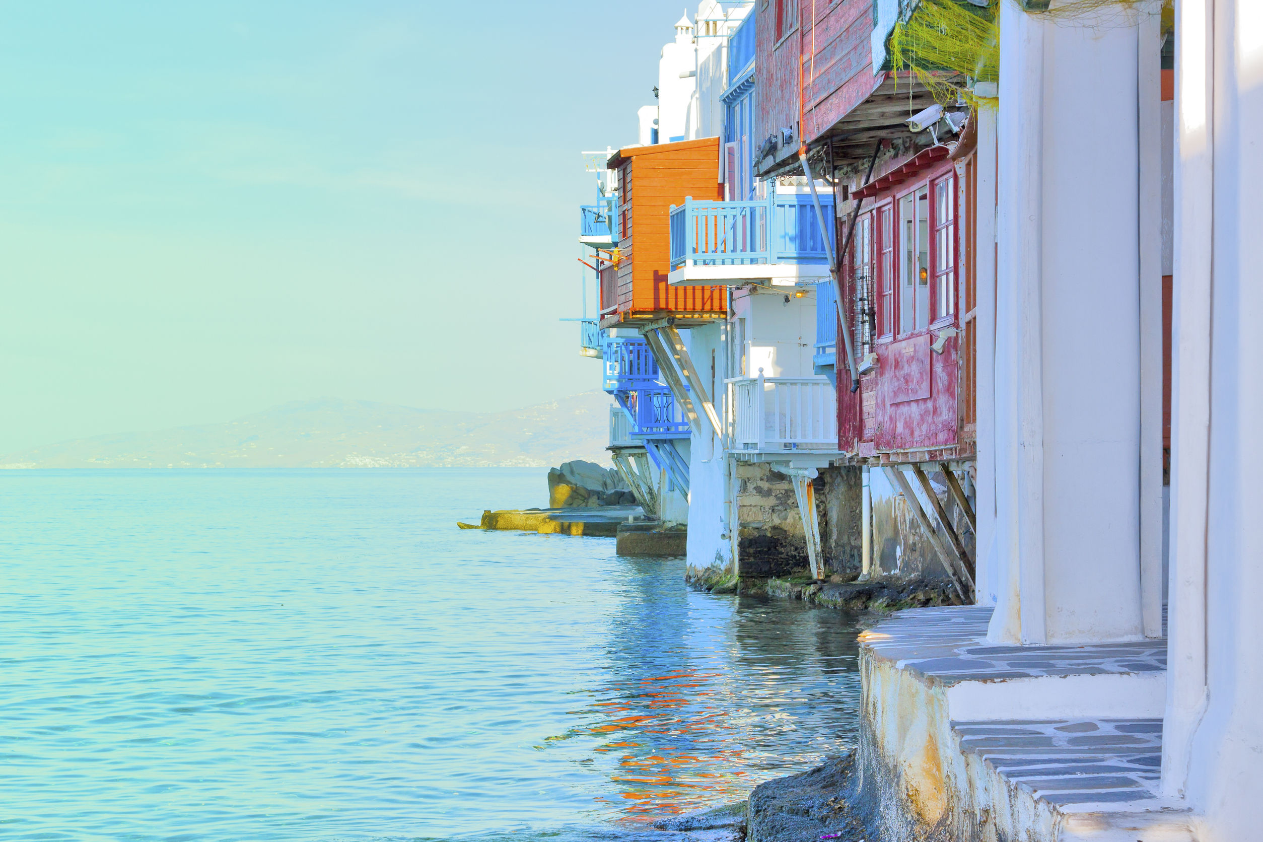 24767589 - greece, closeup on little venice mykonos capitol