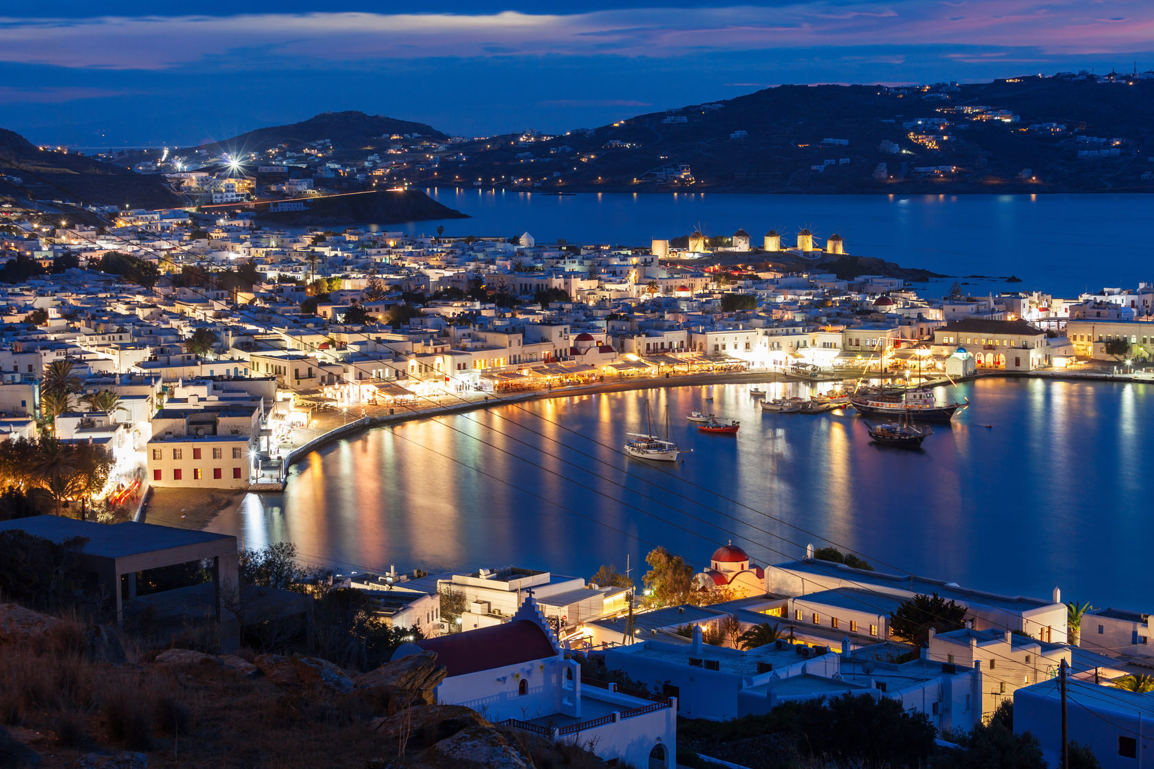 Mykonos - vista panoramica di sera